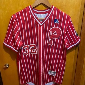 Black Pyramid Red and White Stripped Baseball Jersey Size Medium